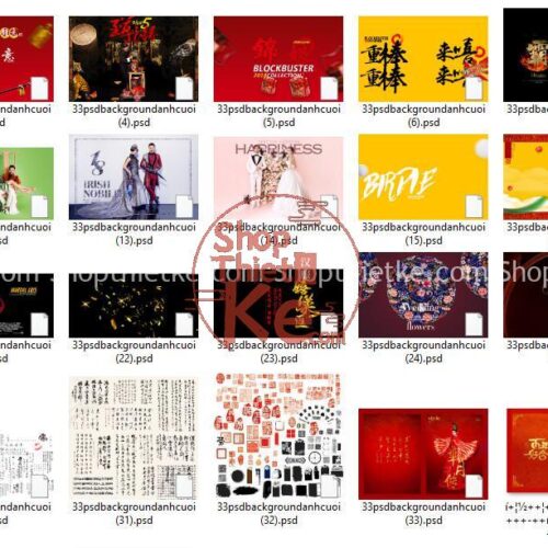 33 PSD Background Ảnh Cưới Phong Cách China Kèm Typo