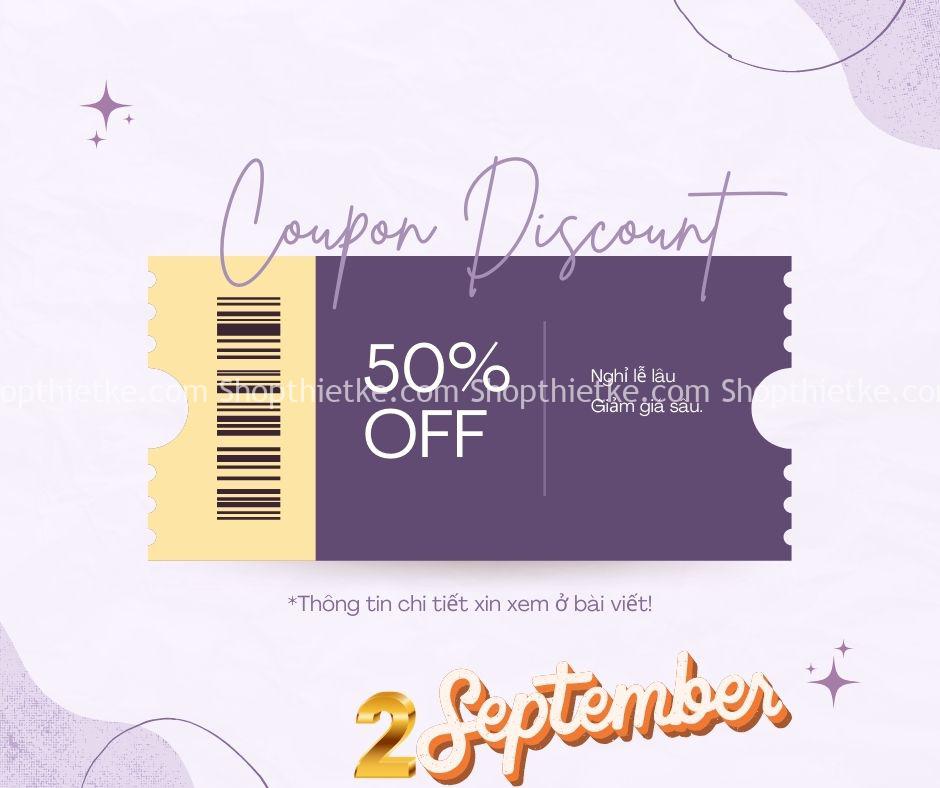 Quốc Khánh 02.09 - Nghỉ lễ lâu / Giảm giá sâu. 47 shopthietke com Purple Aesthetic Coupon Discount Facebook Post