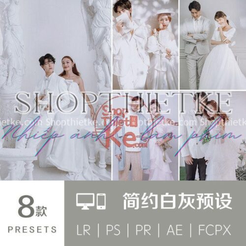 08 Tone Màu Xám - Trắng Đơn Giản Tinh Tế Thích Hợp Ảnh Studio (XMP/LR/DNG/CUBE)