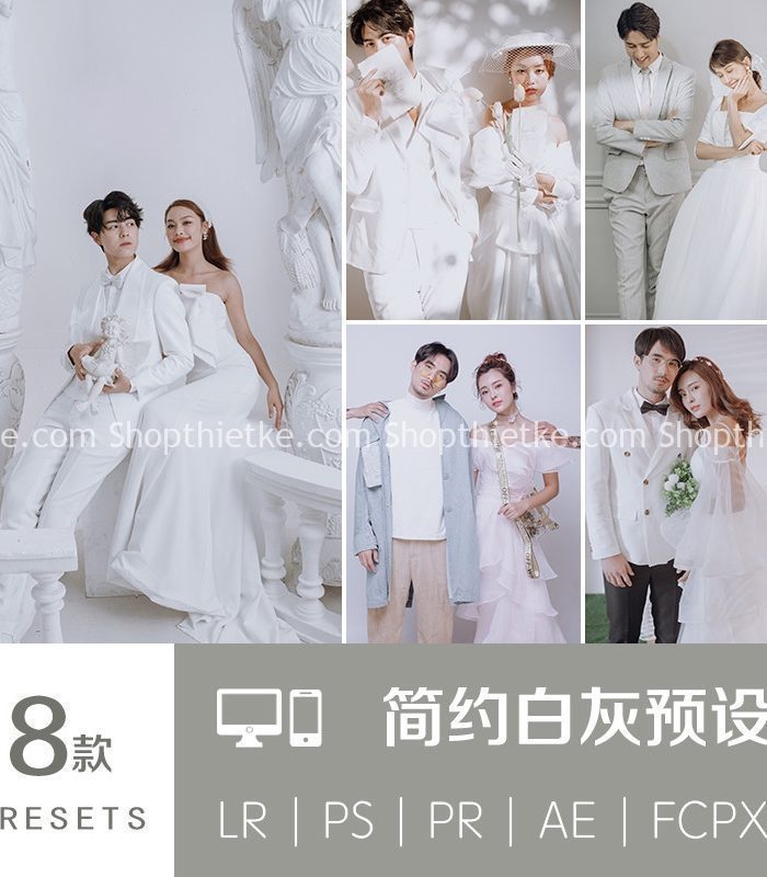 08 Tone Màu Xám - Trắng Đơn Giản Tinh Tế Thích Hợp Ảnh Studio (XMP/LR/DNG/CUBE)