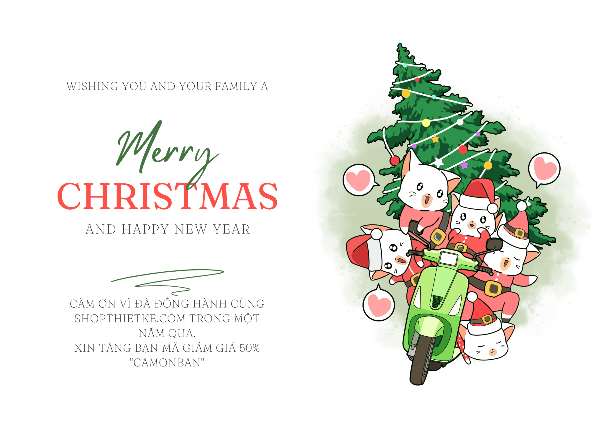 Nhập Mã "CAMONBAN" - Giảm 50% Cho Tất Cả Đơn Hàng - Áp Dụng Đến 31.12.2022 41 shopthietke com Green Red Cat Christmas Card
