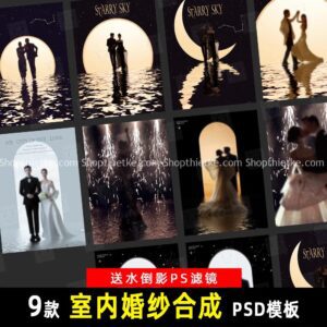 09 PSD Backdrop Bầu Trời Đêm Mặt Trăng Phản Chiếu Dưới Nước Cho Ảnh Cưới