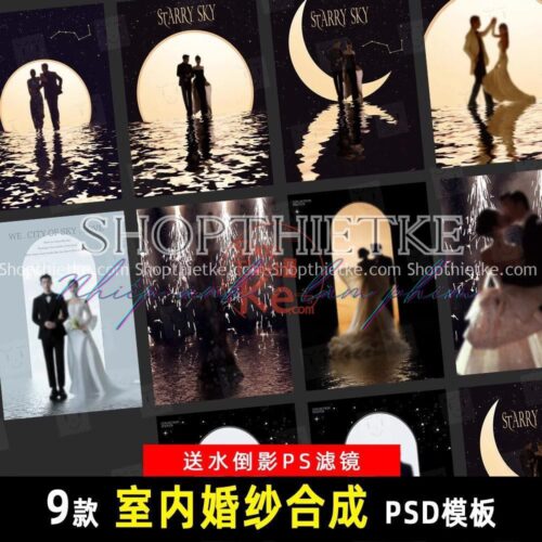 09 PSD Backdrop Bầu Trời Đêm Mặt Trăng Phản Chiếu Dưới Nước Cho Ảnh Cưới