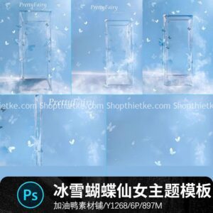 06 Mẫu Background Khối Băng Trong Suốt Có Bướm Bay Thiết Kế Huyền Ảo (PSD)