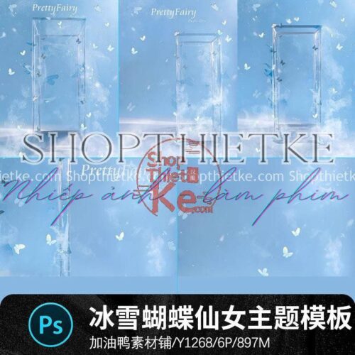 06 Mẫu Background Khối Băng Trong Suốt Có Bướm Bay Thiết Kế Huyền Ảo (PSD)