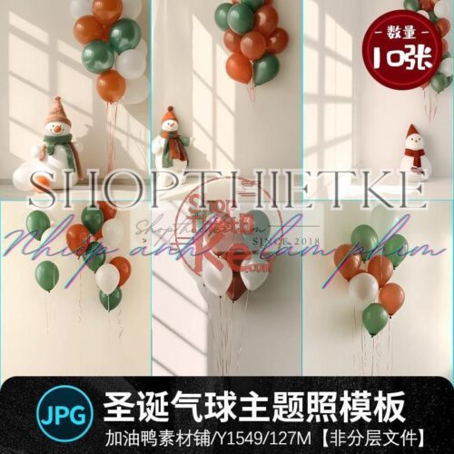 10 Background Giáng Sinh Bóng Bay, Người Tuyết Cho Sinh Nhật Chụp Studio (JPG)