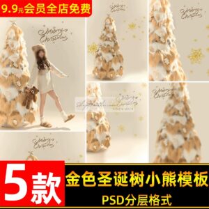 05 PSD Background Thiết Kế Ảnh Chủ Đề Giáng Sinh Với Gấu Bông & Cây Thông Tuyết (PSD)