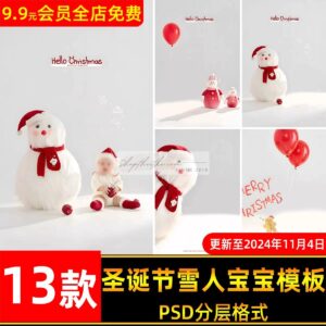 13 Mẫu PSD Background Ảnh Giáng Sinh Bé Yêu Với Người Tuyết & Bong Bóng Đỏ (PSD)