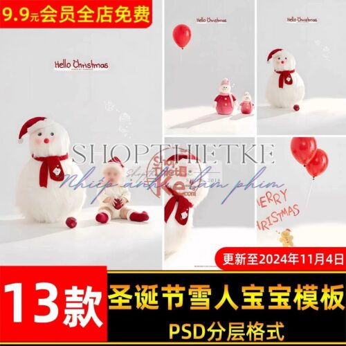 13 Mẫu PSD Background Ảnh Giáng Sinh Bé Yêu Với Người Tuyết & Bong Bóng Đỏ (PSD)