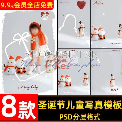 08 Mẫu PSD Background Ảnh Giáng Sinh Bé Yêu Với Bong Bóng Trái Tim Đỏ Độc Đáo