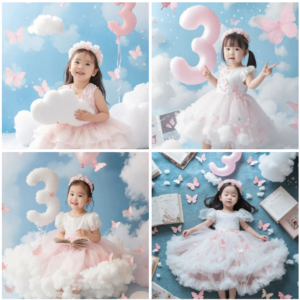 Phông Nền Sinh Nhật Công Chúa Cho Bé Gái 3 Tuổi - Thiết Kế Dễ Thương Và Thơ Mộng (JPG)