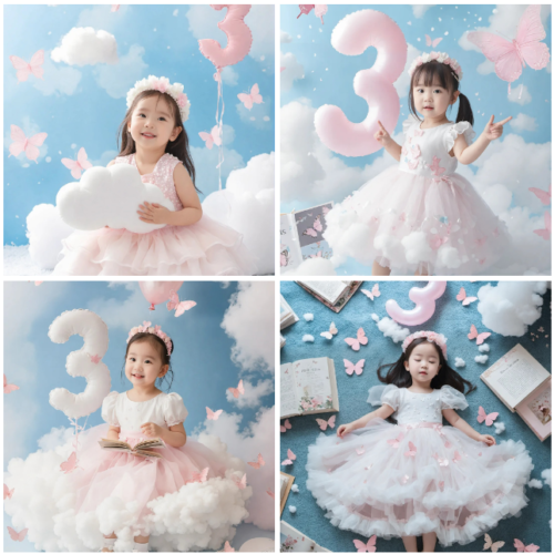 Phông Nền Sinh Nhật Công Chúa Cho Bé Gái 3 Tuổi - Thiết Kế Dễ Thương Và Thơ Mộng (JPG)